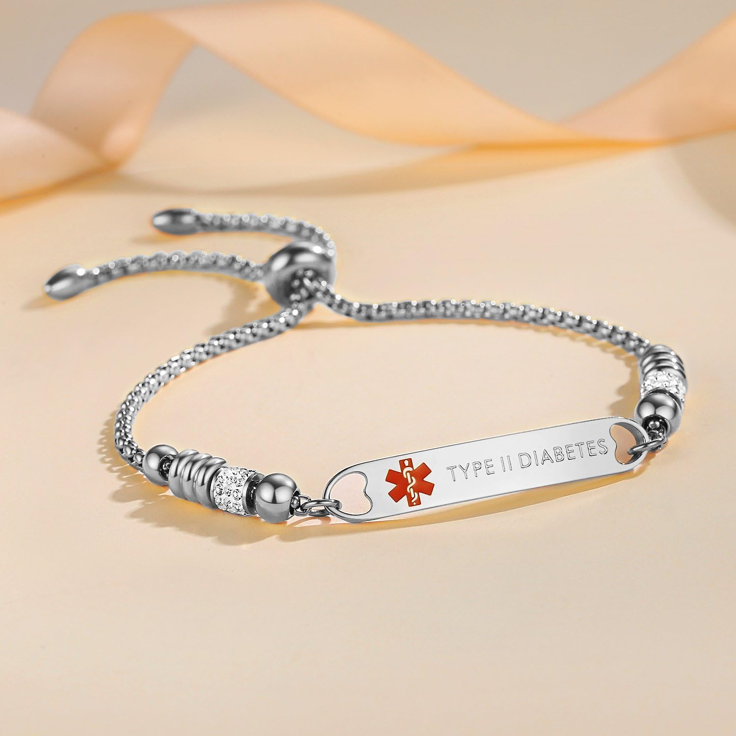mnmoom Medical Alert Bracelets for Women Stainless steel Heart Medical ID bracelets with Free Engraving
