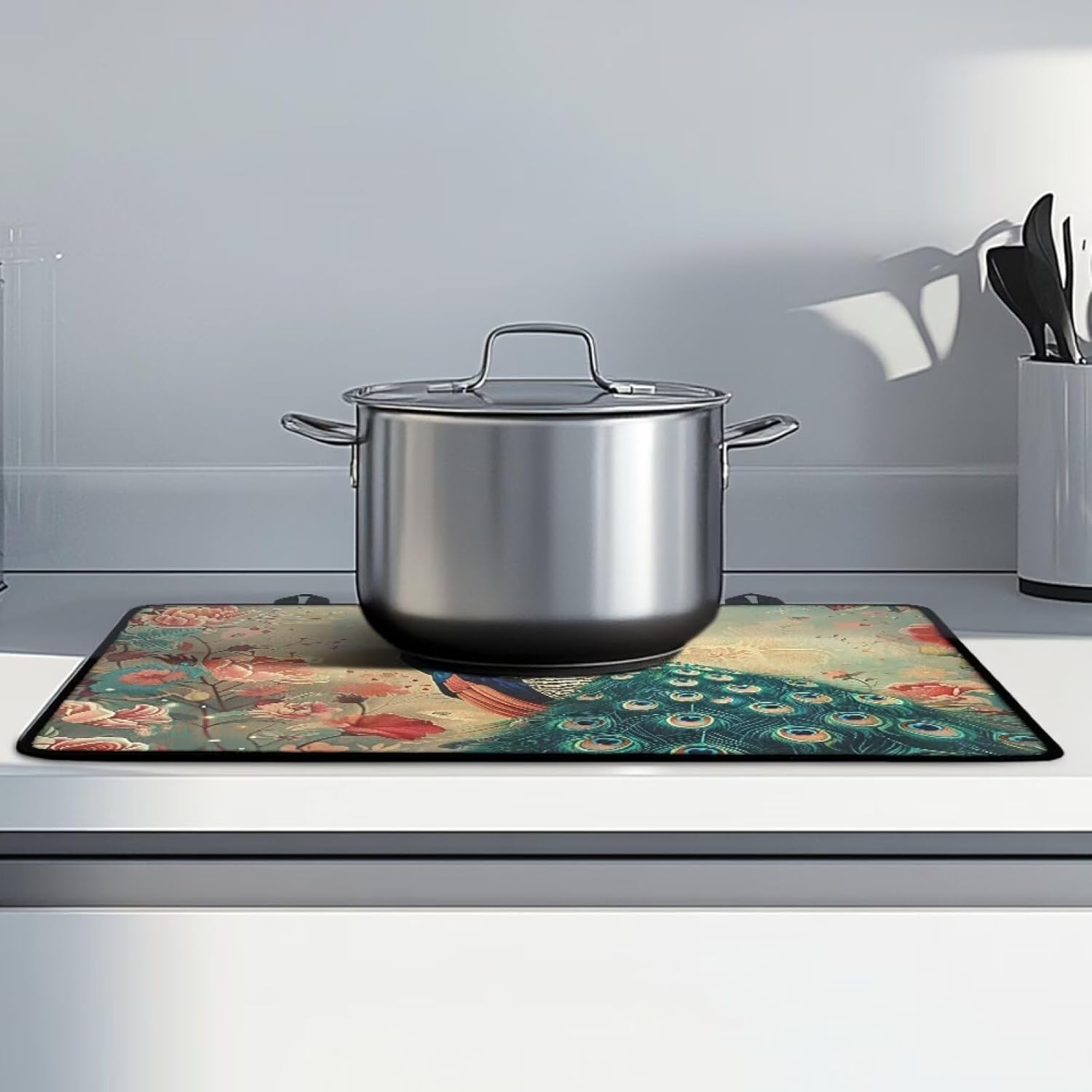 Peacock Stove Top Cover Countertop Protector Mat for Kitchen Extra Large Cooktop Cover for Electric Stove Heat Resistant Ironing Pad Protector Thick Induction Cooktop Protector