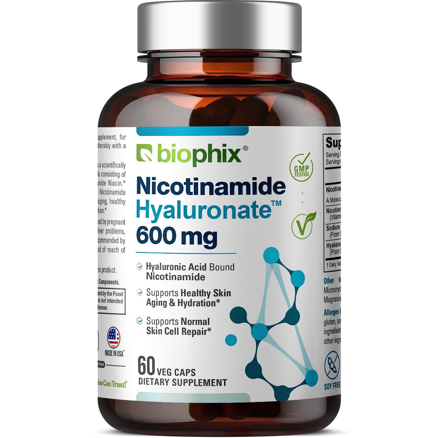 Νικοτιναμίδη Υαλουρονικό 600 mg 60 Vcaps - Φυσικό Flush-free