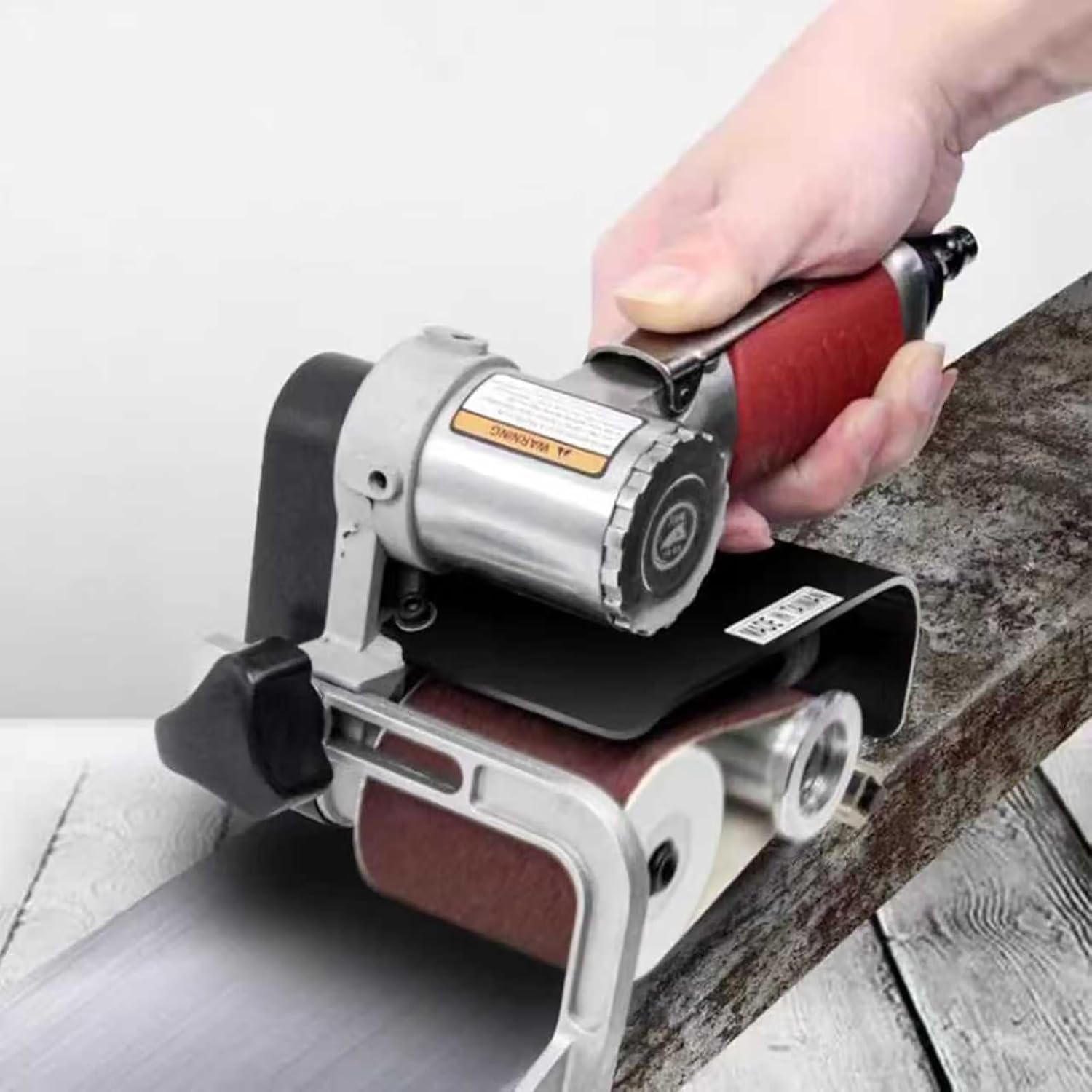 Lijadora neumática de Banda con Rodillos - Máquina de Lijado Manual, 7000 RPM, ángulo de Mango Ajustable para Madera, Metal y Aluminio.