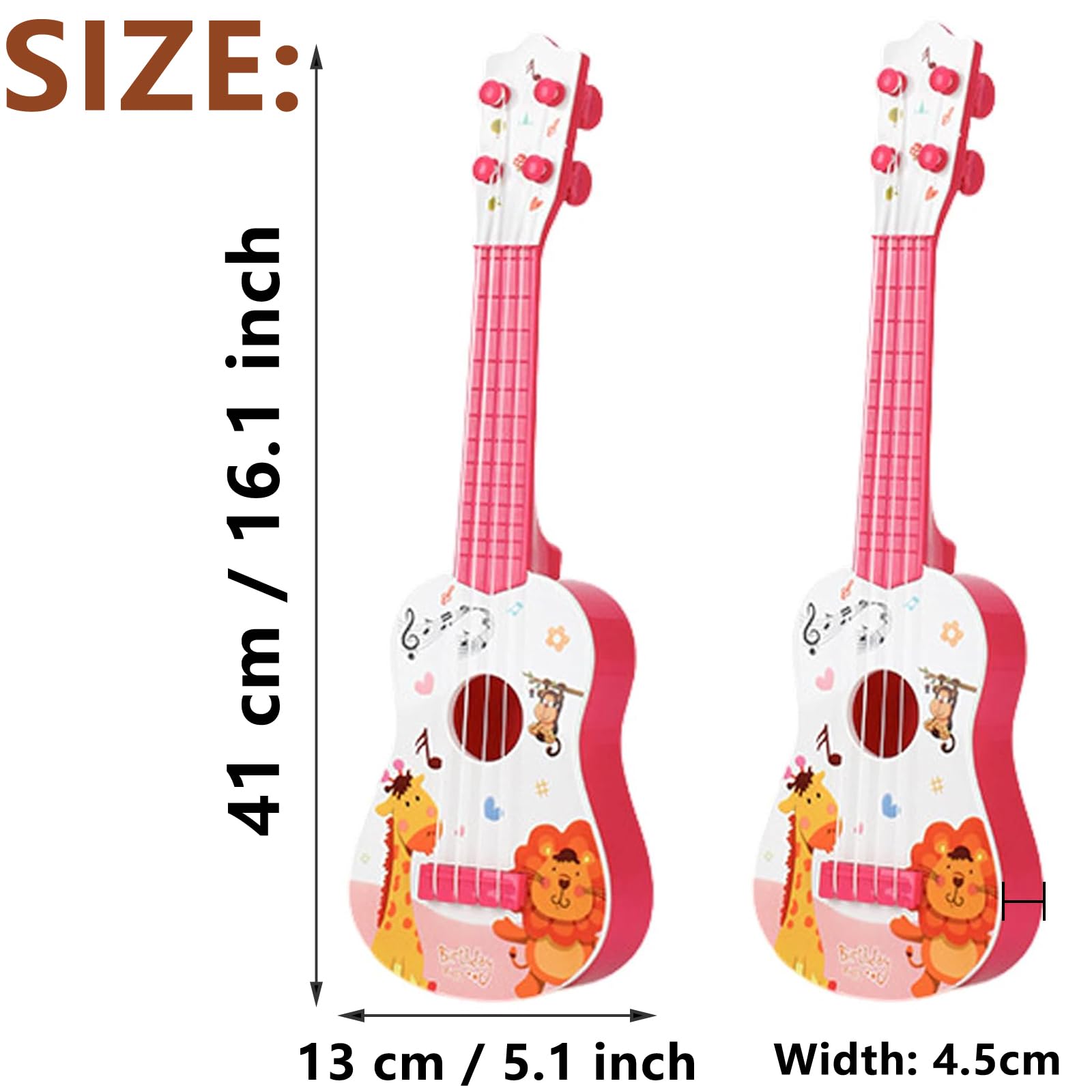 41CM Chitarra Giocattolo, Plastica Ukulele per Bambini, Mini Chitarra Bambini, Musica Giocattoli Educativi, Chitarra con 3 Corde Regolabili, per Principiante (Rosa)