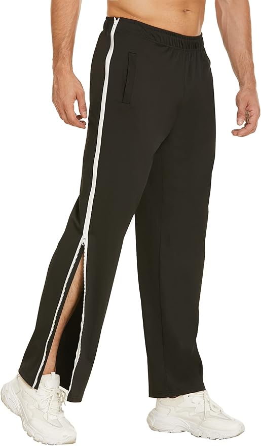 Deyeek Mens Tear Away Basketball Pants 2 Side Zippers Snap Off Full