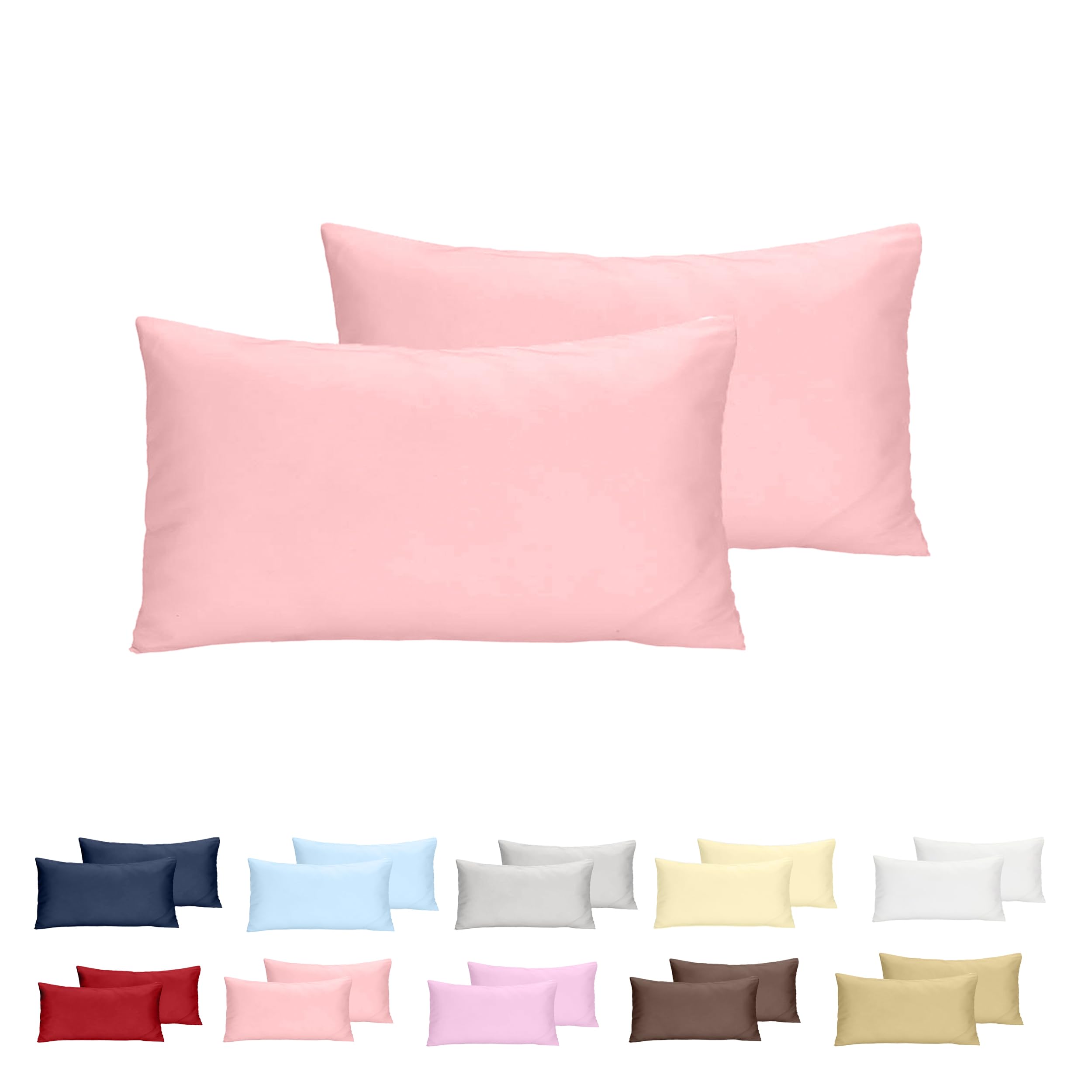 Pillowcase 45x90cm - 100% Microfiber - Pack of 2, Cushion Covers with Zipper Closure, Extra Soft - Pink