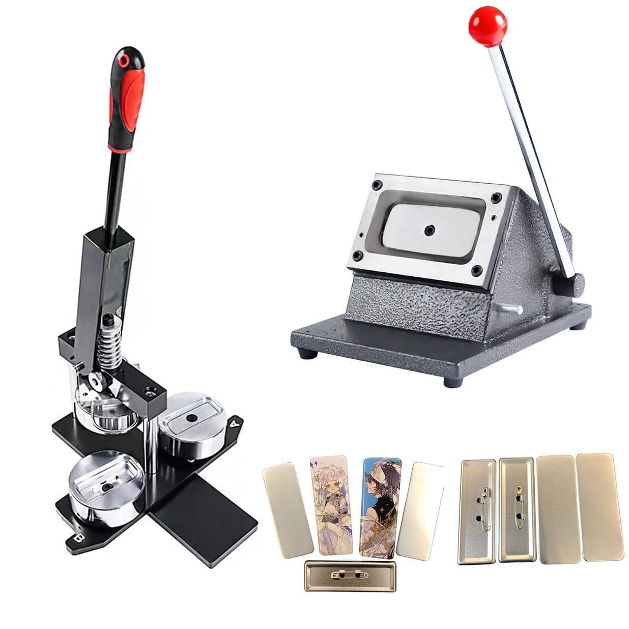 WLYPE Metal Badge Press Maker Machine, Badge Punch Press Kit with Graphic Punch Die Cutter and 100pcs Components, Used for DIY Making of Badges and Pins(Rectangle)