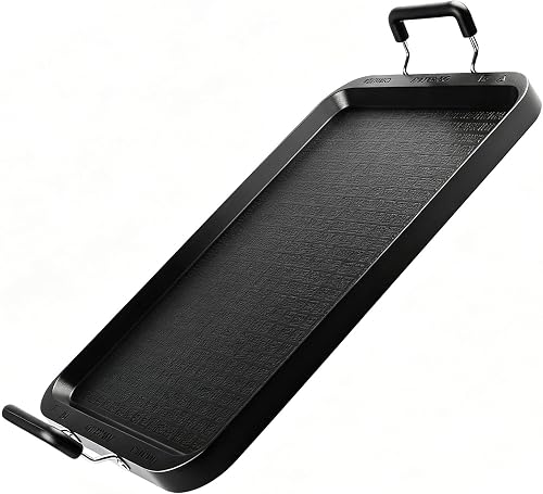Non-Stick Aluminum Stove Top Flat Griddle, Warp-Resistant Double Burner Griddle Pan for Glass and Gas Stove, Great for Breakfast and Camping Indoor or Outdoor Size 17" x 10.5"
