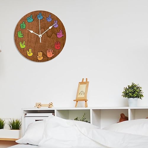 Miniatura 7 de Reloj de pared con lenguaje de señas americano, de 10 x 10 pulgadas, reloj de PVC silencioso y sin tictac, estilo shabby chic, fácil de leer,