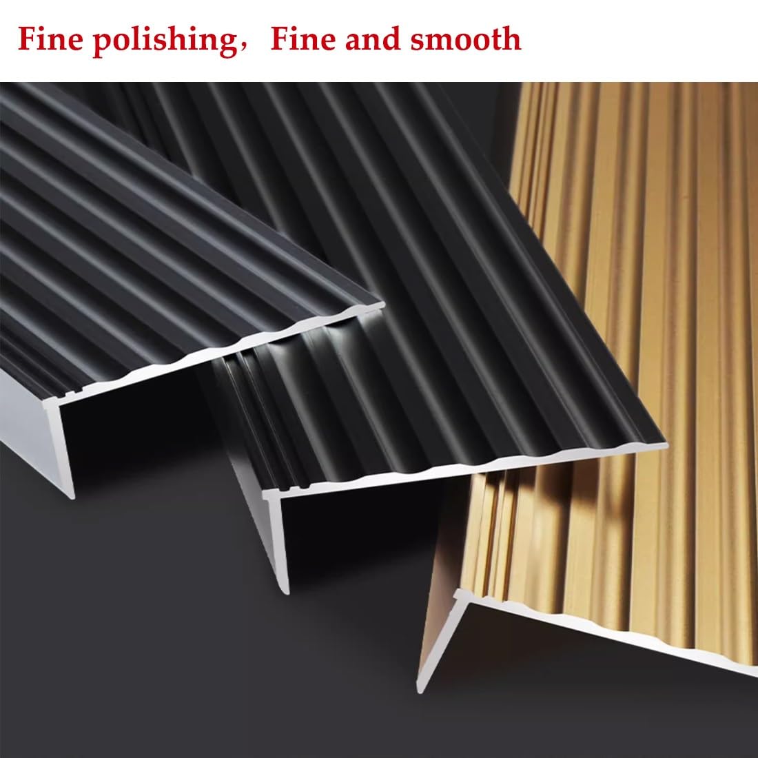 Aluminium-Stufenkantenschutz, rutschfeste Treppenkantenleiste, Treppenstufen, Winkelleiste(Pure black,100cm L)