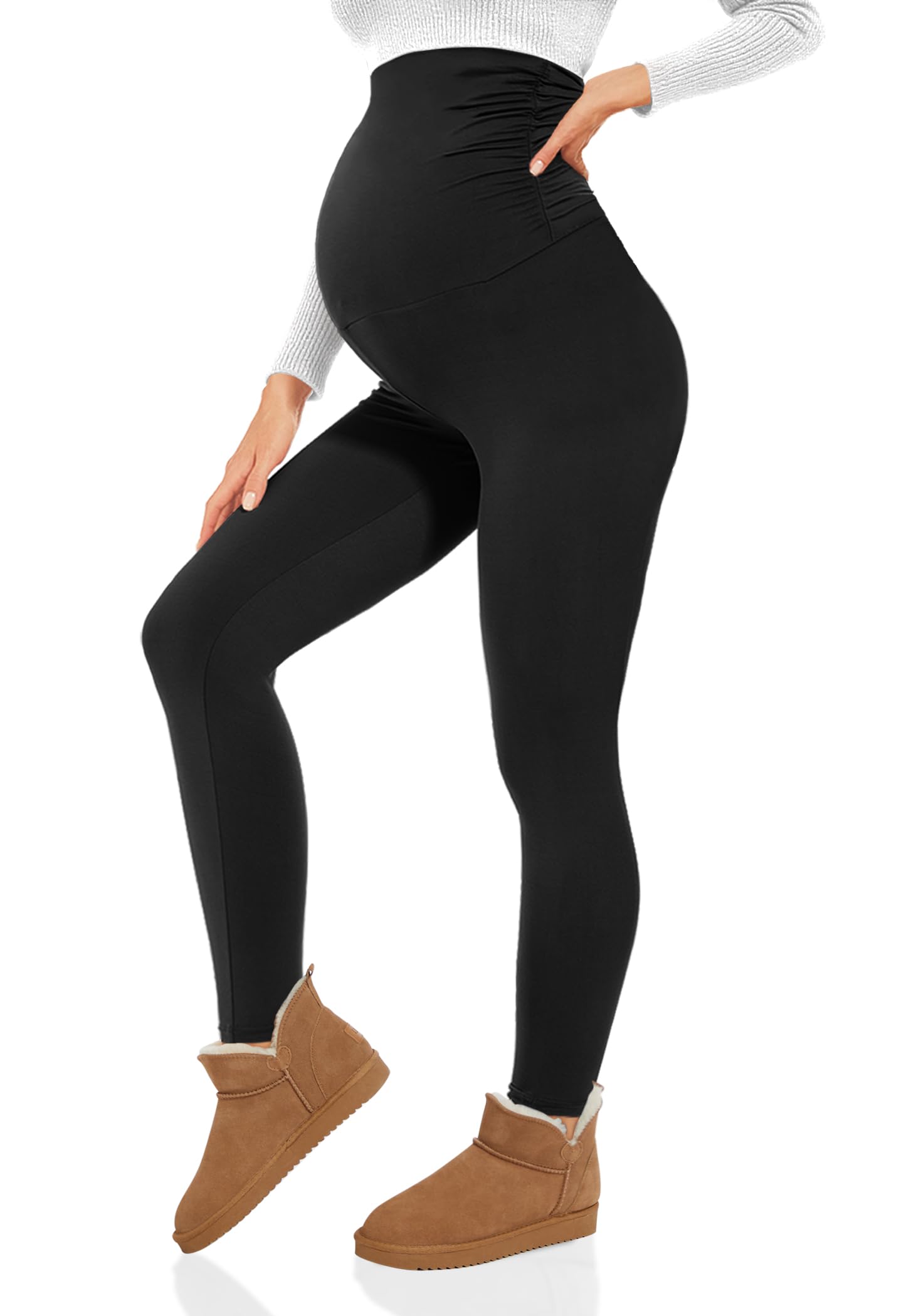 TNNZEET Umstandsleggings High Waist Umstandsmode Damen Umstandshose Schwangerschaft Leggings Lang für Yoga(Thermo-Schwarz,M)