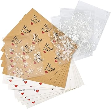 Amazon 約190 0枚 9 9x10cm 自己接着 Opp袋 シート Thank You シール セット 雪華 パッケージ 包装袋 透明のセロファンの袋 ラッピング 袋 食品収納袋 密閉袋 自立袋 菓子袋 規格袋 小分けラッピング キャンディーギフトバッグ プレゼント用 お誕生日 お祝い 結婚