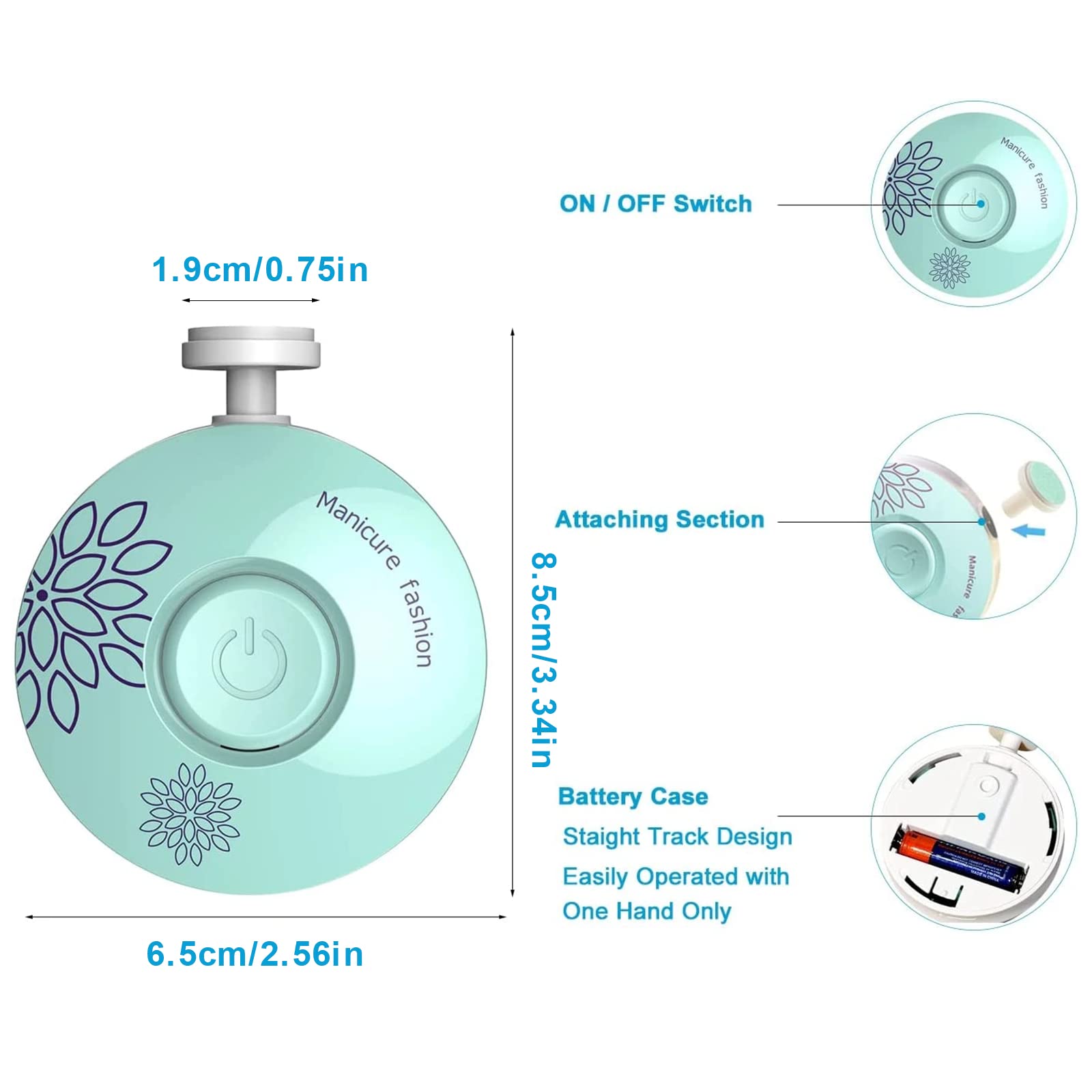 Lima elettrica per unghie,Tagliaunghie Neonato,Gratis 2 batterie,Lima per unghie elettrica per bambini 6 in 1 Lima per Unghie elettrica per Bambini con Testine Abrasive