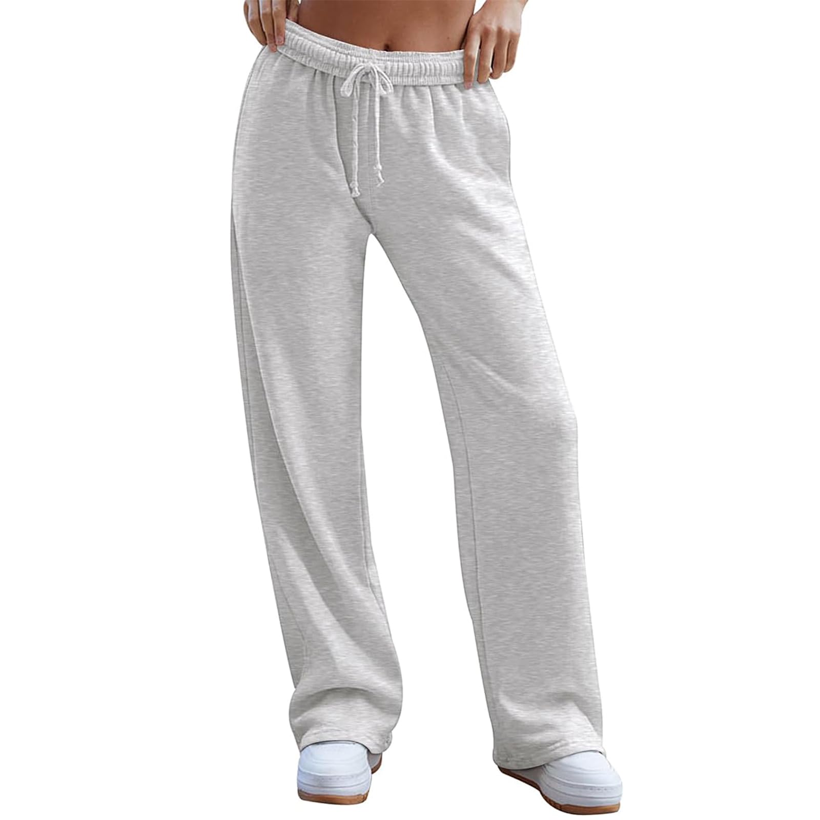 A-Grey Women's Trendy High Waisted Plus Size Flare Sweatpants with Pockets