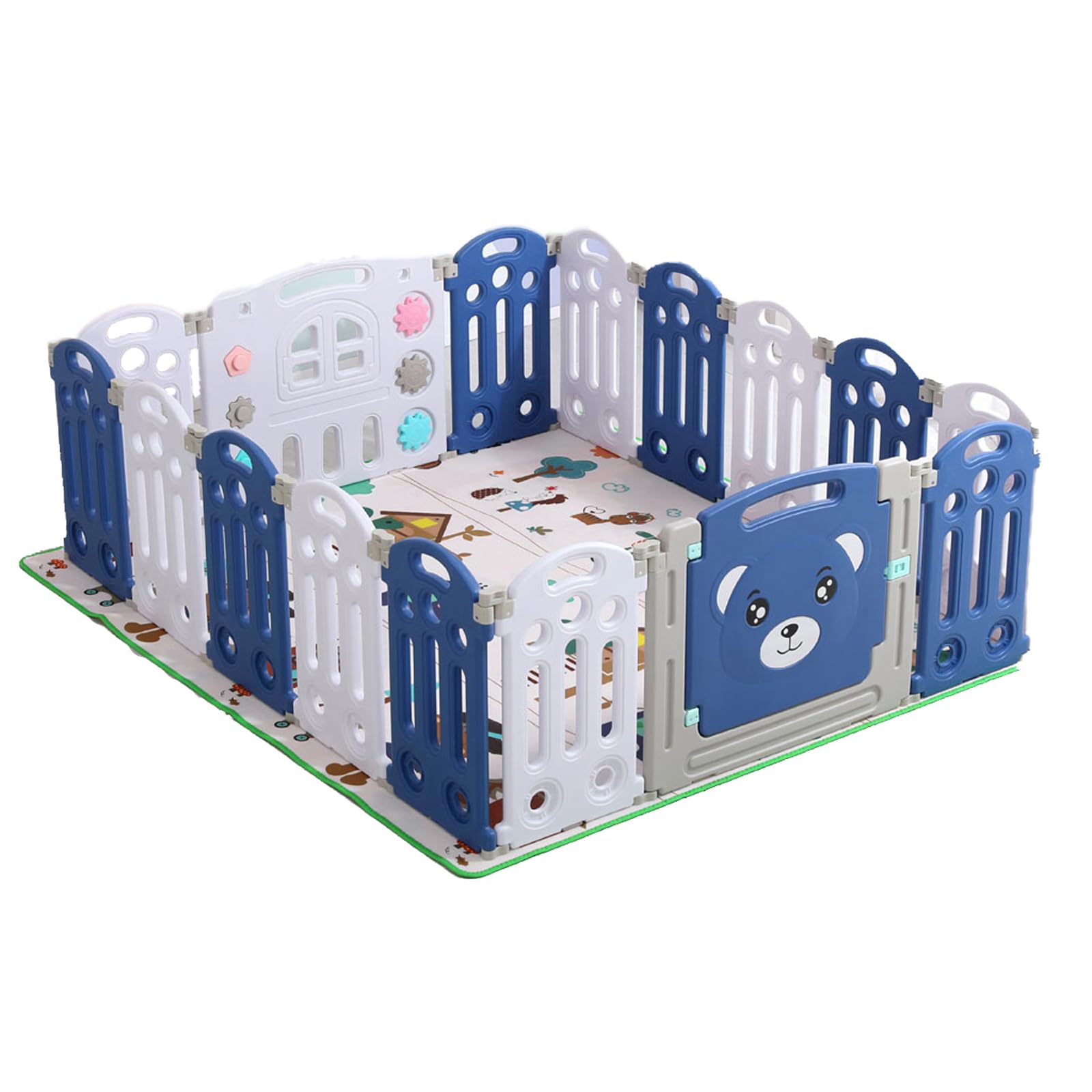 Magic ZC Box Bambini, Recinto per Bambini, Box Neonato con Materassino Grande Pieghevole Interni ed Esterni, Centro Attività Infantile Parco Giochi per Bambini con Schiuma Anticollisione (14+2)
