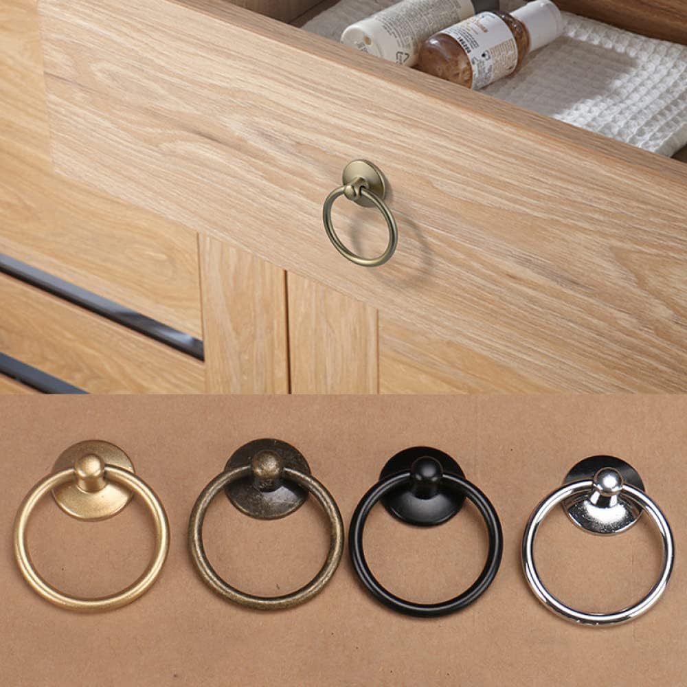 2pc Drawer Pulls Vintage Round Ring Handle Alloy Cabinet Dresser Knobs Handle for Jewelry Box Door Ring Home Hardware (Color : Gold)