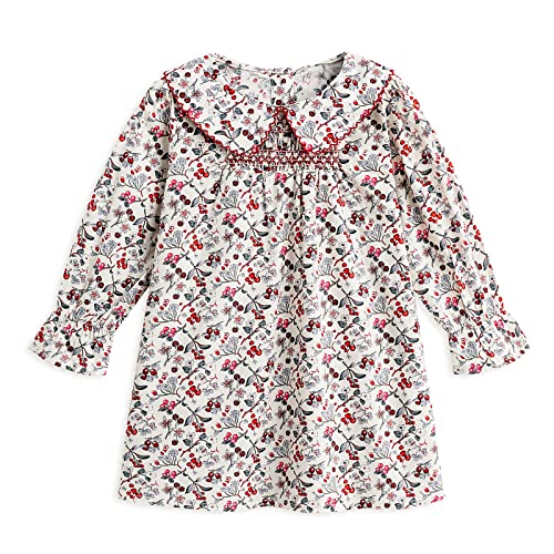 Simplee kids Baby Girls Smocked Dress Handmade Spring Fall Casual Dresses Floral Print Sundress Princess Dress for Toddlers