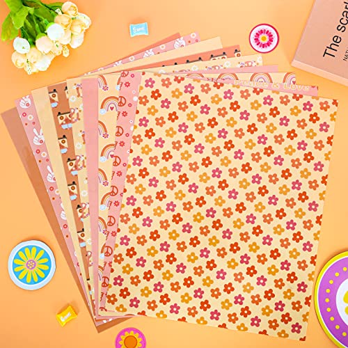 Whaline Heat Transfer Vinyl Hippie Boho Htv Groovy Heat Transfer Vinyl Rainbow Daisy Printed Iron On Vinyl Colorful Htv Adhesive Craft Vinyl For Clothing Diy Fabric Craft, 9.6 X 11.8 Inch，9 Sheet #TOP3