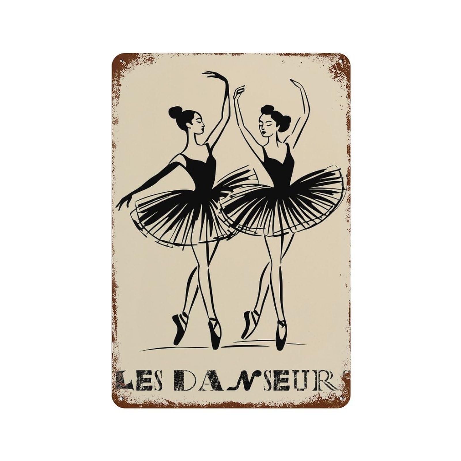 Decorative Tin Sign with Les Danseurs Two Ballerinas in Black Design 11.8"x7.9", for Farmhouse, Kitchen And Entryway Decor, Old School Wall Decor