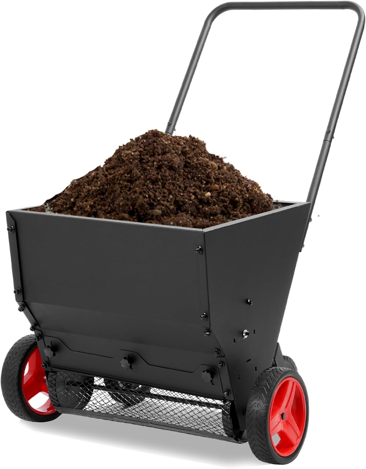 Épandeur de pelouse avec poignée – 4 roues, taux réglable, semoir de jardin pour engrais et pansement, design facile à pousser pour outils de jardin