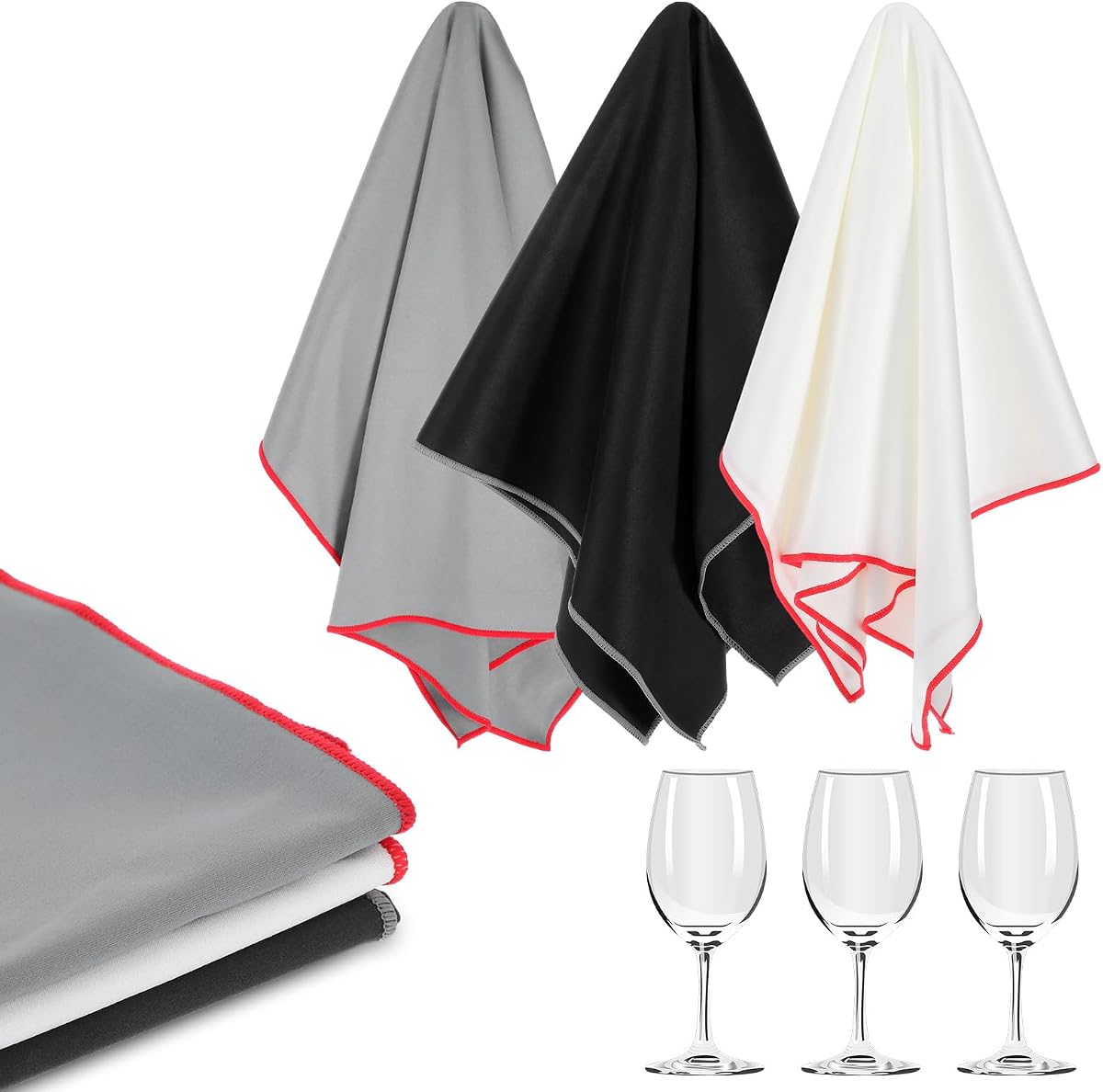 6Pcs Wine Glass Polishing Cloths, 23.6 x 19.7 In Microfiber Cleaning Cloths | Large Lintless Towels for Drying Wine Glasses Cleaning Window Stemware Dishes Glassware