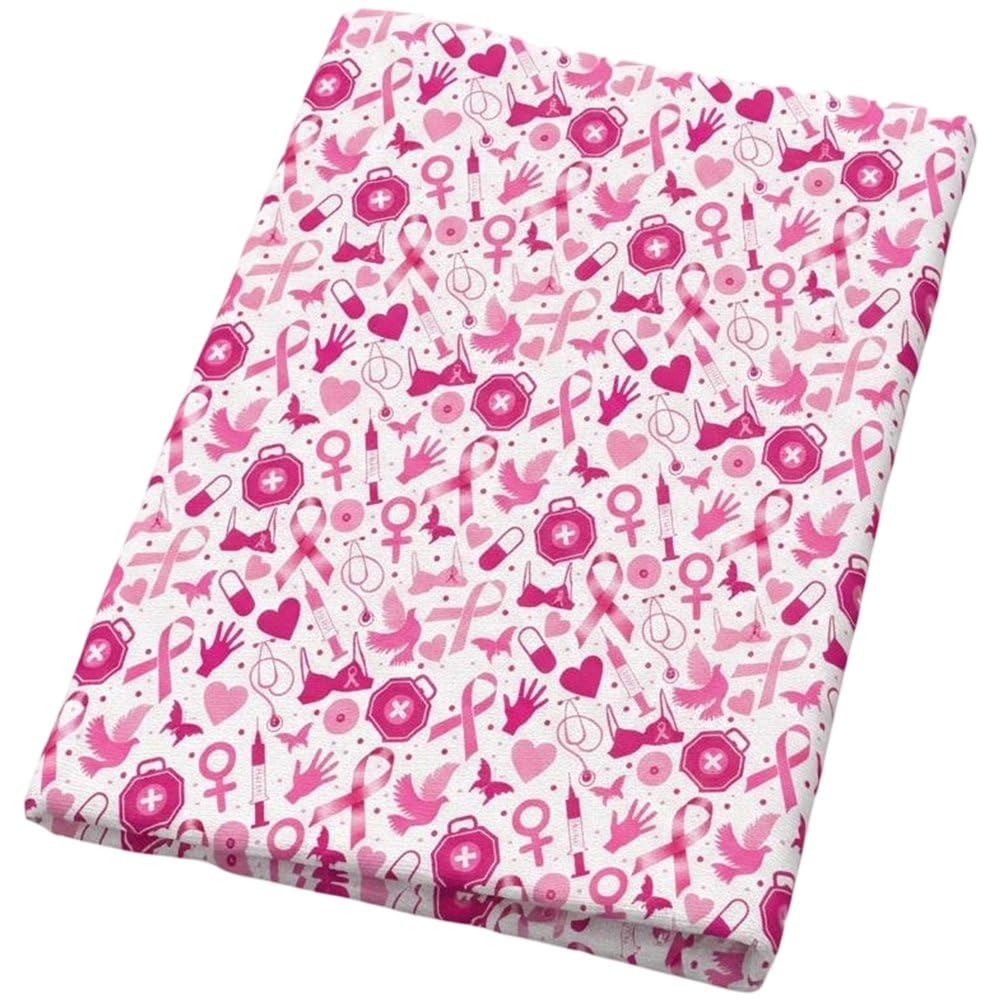 Sslvya Breast Cancer Awareness Pink Ribbon Pattern Fabric, Decorative Fabric for Sewing, Quilting, Crafts, Diy Projects