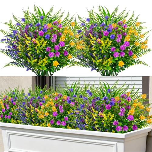 ZOCOYUU 9 Bundles Artificial Plants Fake Flowers for Spring Decoration Indoor Vase Outside Hanging Pot Faux Plastic UV Resistant Greenery for Outdoor Yard Garden Window Porch Patio Home