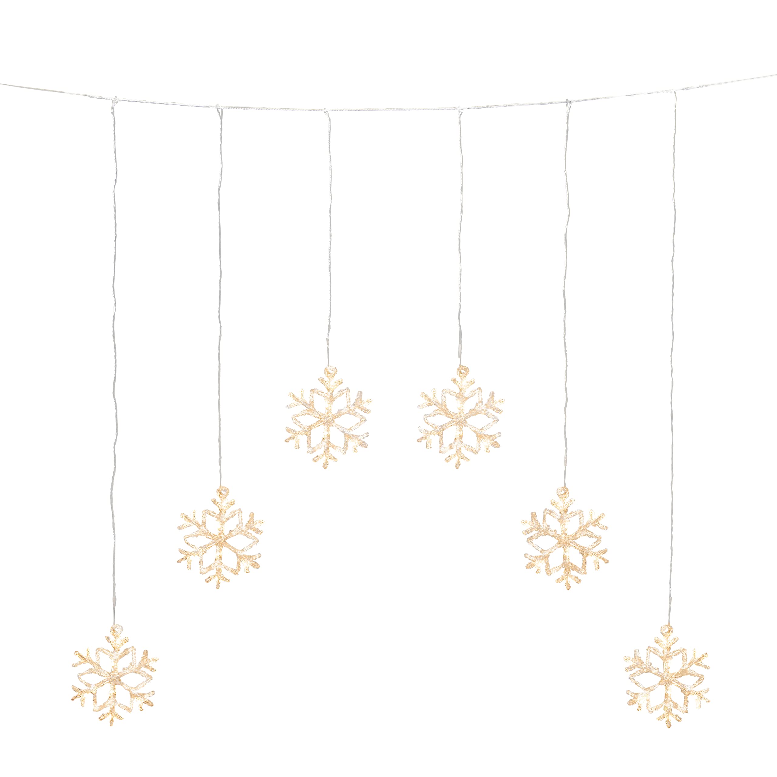 Konstsmide 4044-103EE - Tenda luminosa natalizia a LED con fiocco di neve, per esterni o interni, IP44, 48 diodi bianchi caldi/cavo trasparente