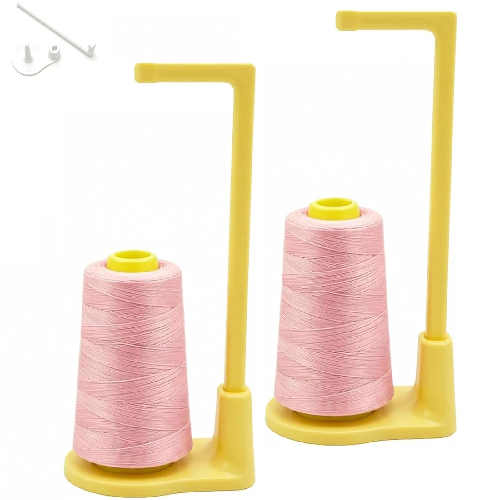 Thread Stand for Sewing Machine Thread Spool Holder Desktop Large Capacity Cone Spool Organizer Rack Universal Household Spool Holder with Anti-Tangle Guide for Spools Sewing Enthusiasts(Yellow*2)