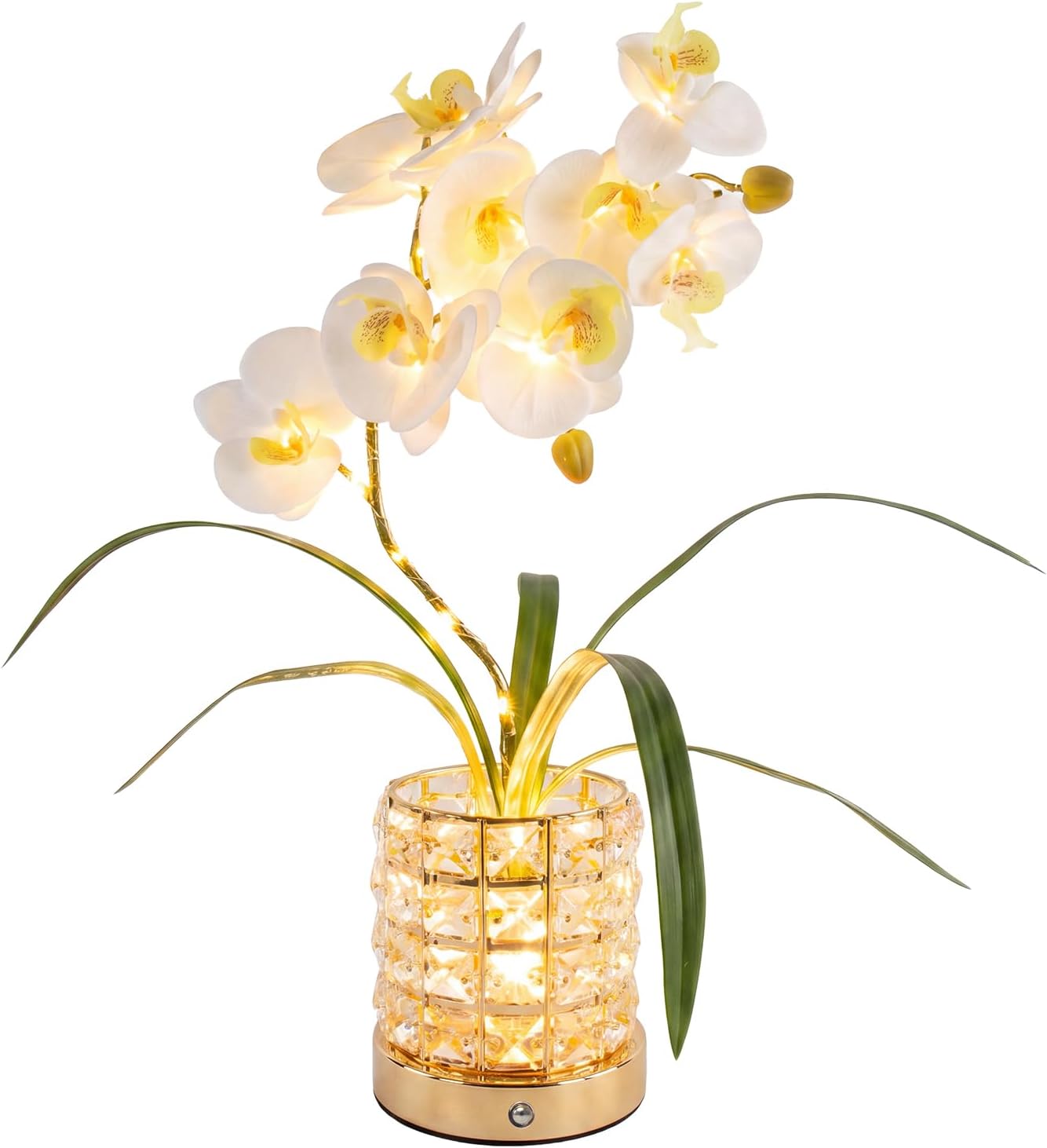 Crystal Phalaenopsis Orchid Lamp, USB Rechargeable Touch Night Light, 3 Color Stepless Dimmable LED Flower Light, Crystal Butterfly Orchid Decor for Bedroom, Mother’s Day Wedding Gifts