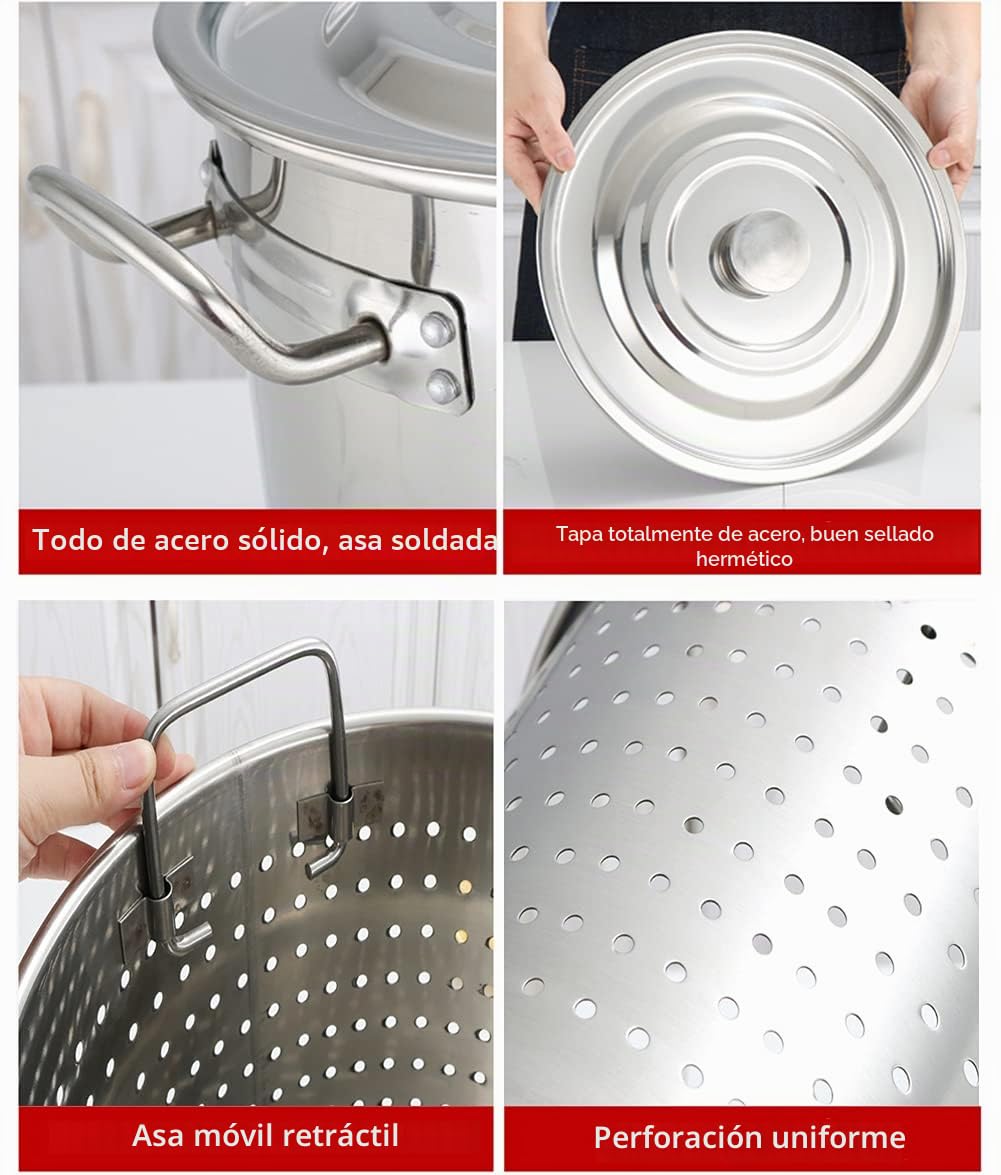 20L Acero Inoxidable Olla Común Con Cubierta Y Canasta Coladora, Tarea Pesada Utensilios De Cocina Ollas Pulidas Con Mango Para Hervir Olla De Inducción Olla De Sopa (Plata)