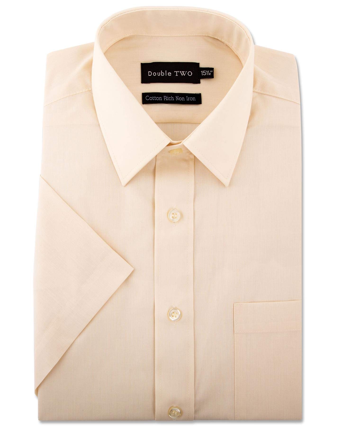 Double TWO Mens Short Sleeved Non Iron Cotton Rich Shirts (4500) in Cream in 16