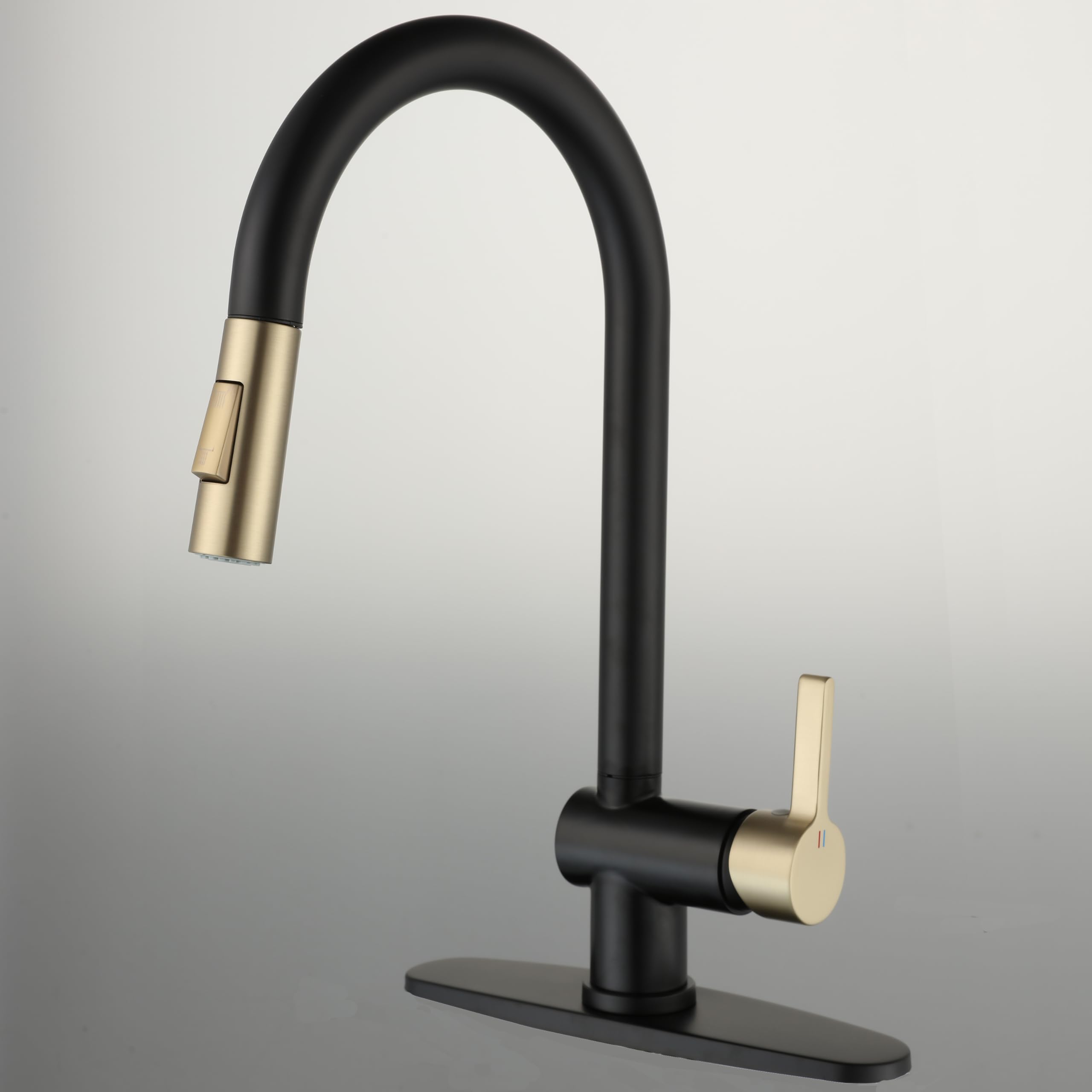 LIWEIKE Black and Gold Kitchen Faucet with Pull Down Sprayer, HighArc