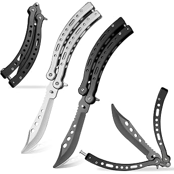 Sporgo Butterfly Trainer Bending Butterfly Knife for Practising Unsharpened Blade Butterfly Comb Stainless Steel for Training Knives Beginners Flipping Tricks Black + White