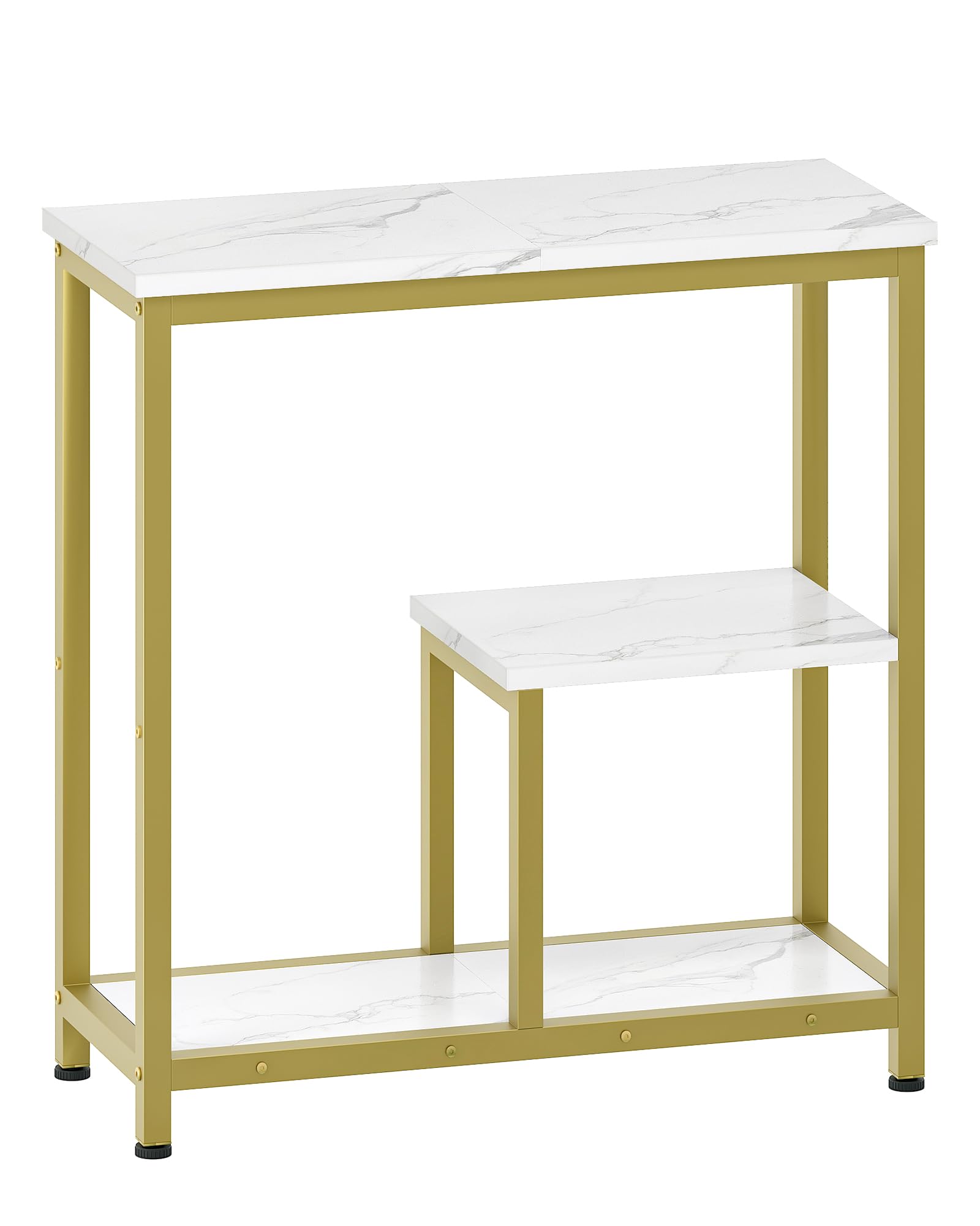 CHOEZON Konsolentisch, 3-stufige Eingangskonsole, moderner Beistelltisch, mit Marmorstrukturfurnier, Metallrahmen, für Eingangsbereich, Wohnzimmer, Flur, Esszimmer, Marmorweiß und Gold DTXG03DJ