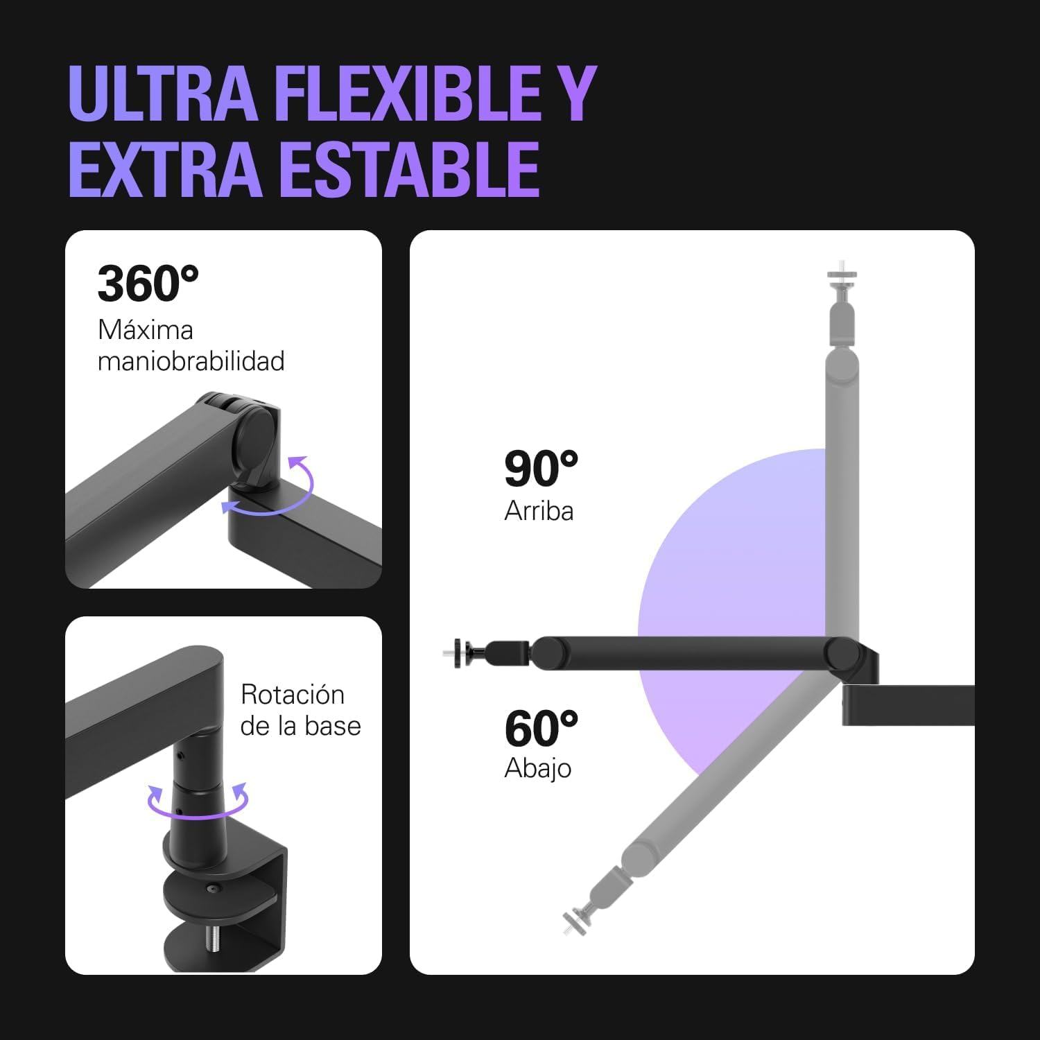 Elgato Wave Mic Arm Pro - Brazo de Perfil Bajo Giratorio 360° con suspensión de Gas para Micrófono, Compatible con micros Elgato/Shure SM7B/HyperX/Rode/Blue Yeti y más, Para Broadcasting/Podcasting
