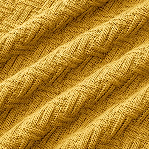 Image of TREELY 100% Cotton Knitted Throw Blanket 50 x 60 Inches, Mustard Yellow