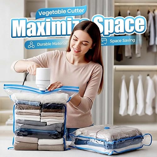 Miniatura 2 de Bolsas de sellado al vacío para ropa, bolsas de almacenamiento de compresión que ahorran espacio con bomba de mano, bolsas de organización y