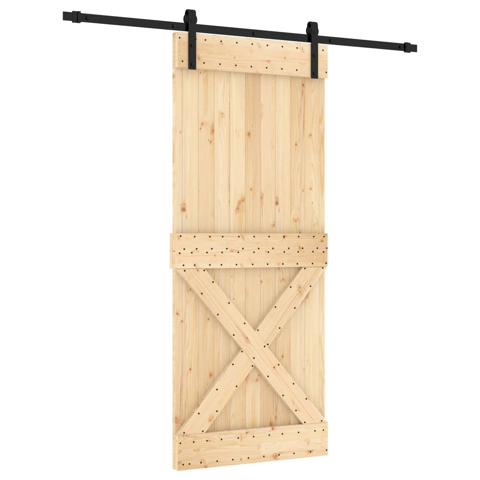 vidaXL Porta scorrevole Naturale e Nero 85 x 210 cm, Salotto, Porta in Legno Moderna, Meccanismo Scorrevole, Partizione Salvaspazio, Design Decorativo Unico