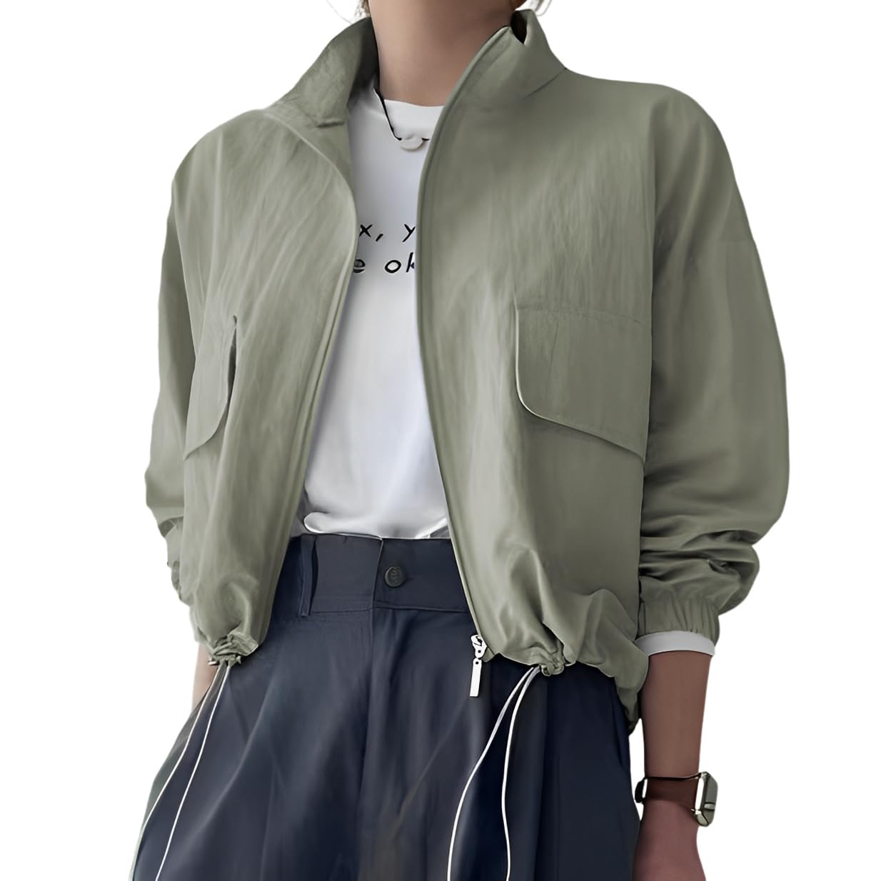 【新品未使用】YAECA ジップブルゾン　ストライプ　ショートアウター 新品未使用】YAECA ジップブルゾン ストライプ ショートアウター