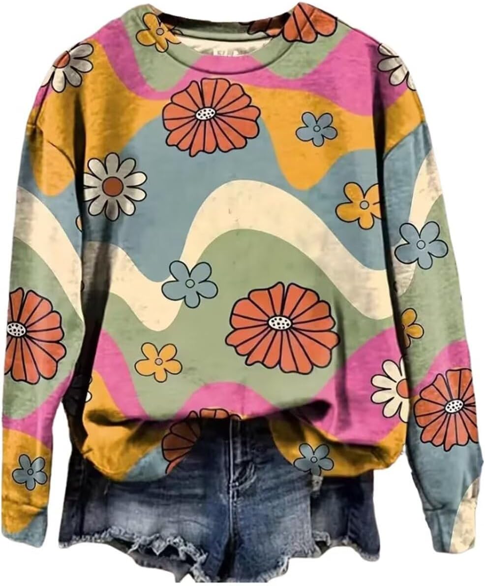 AIMITAG Fall Wildflower Sweatshirt Women Casual Long Sleeve Printed Flowers Shirts Boho Cottagecore Floral Autumn Pullover AIMITAG Fall Wildflower Sweatshirt Women Casual Long Sleeve Printed Flowers Shirts Boho Cottagecore Floral Autumn Pullover