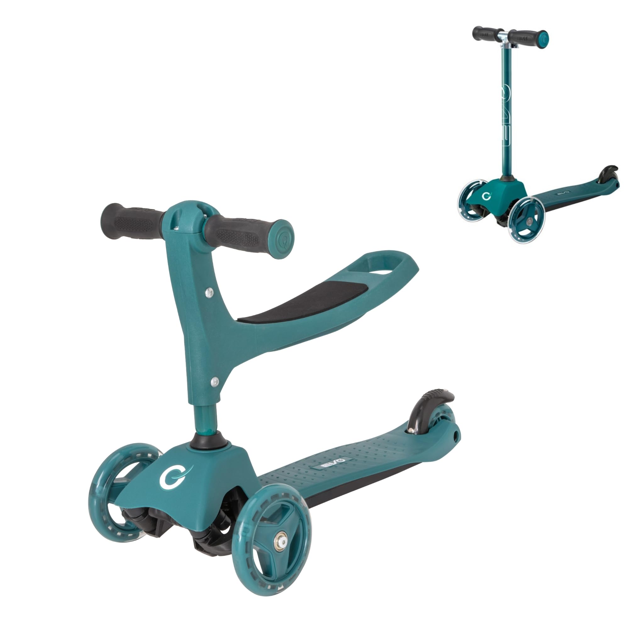 Evo 3-IN-1 Cruiser Scooter | Adjustable Handle Height | 3 Stage Interchangeable Design | Seated Scooter Into 2 Wheeled Push Scooter | Ideal First Scooter For Kids Aged 1+, 1670029