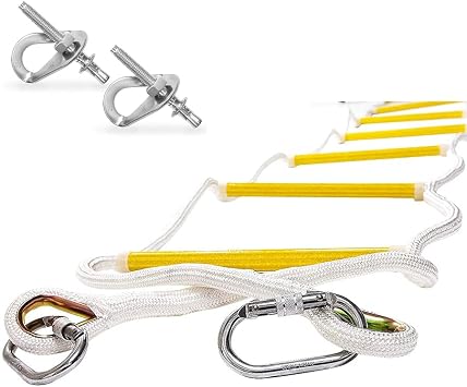 ISOP Outdoor Climbing Rope Ladder - Compact Portable Safety Rope Ladders - Hanging Rope with Hooks for Teens & Adults - Exercise Rope Ladder for Swing Set & Tree House
