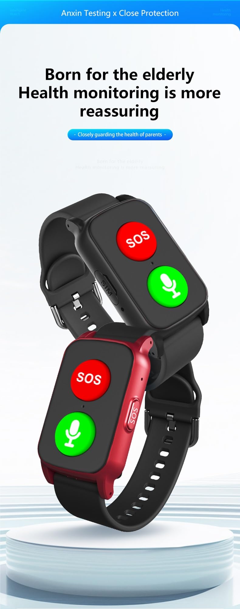 X&Z-XAOY Montre De Suivi des Chutes pour La Démence Et L'Alzheimer Montre Intelligente pour Personnes Âgées avec Détection De Chute,GPS Appel SOS Systèmes D'alerte pour Les Personnes Âgées(Black)