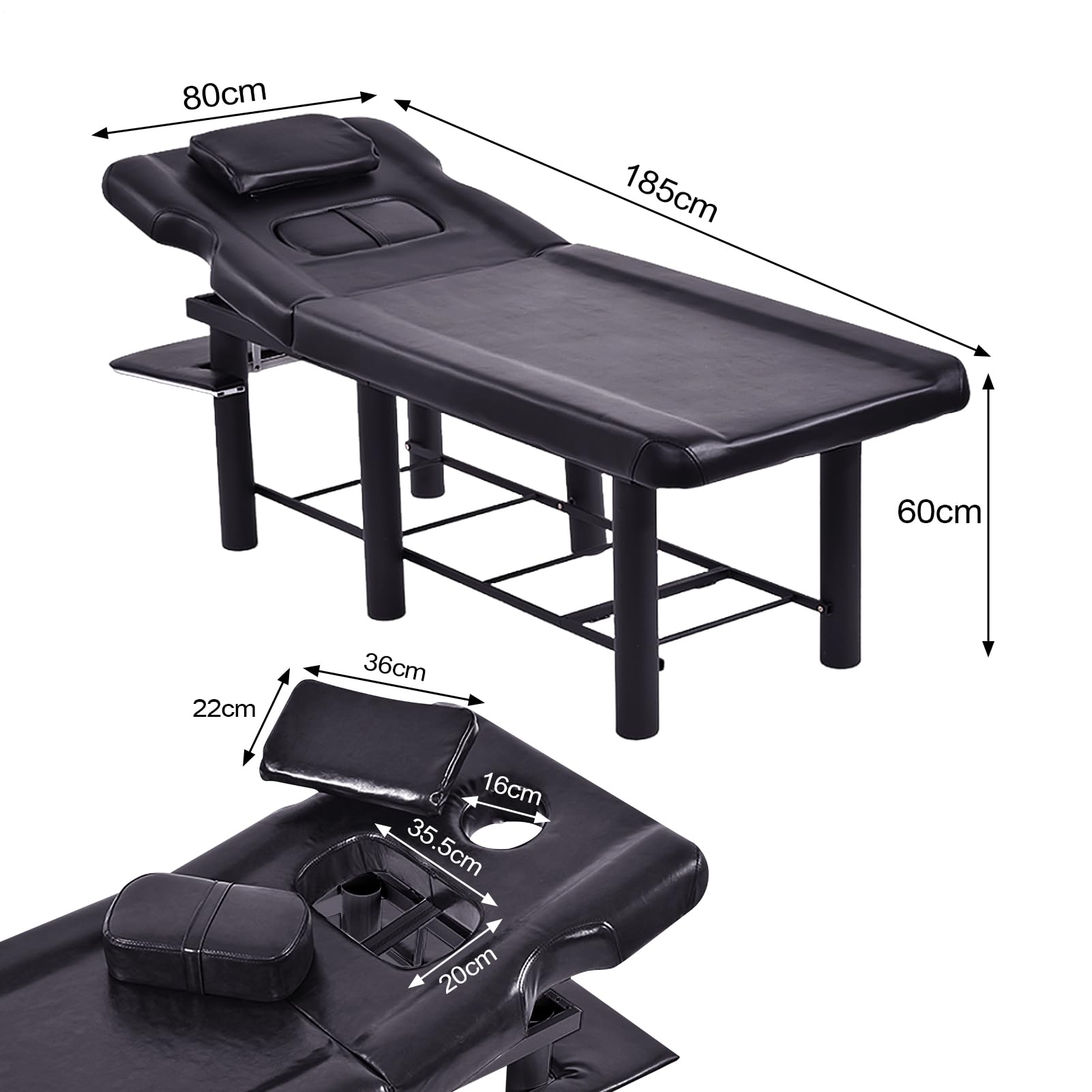 Breiter Massagetisch, professioneller Massagetisch – Schwere stationäre Massagebank | Schönheitstisch mit Rahmen mit verstellbarer Rückenstütze für Haar-Spa