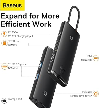 Baseus Lite 6 in 1 Multifunctional Type-C Hub Charging Station - Black