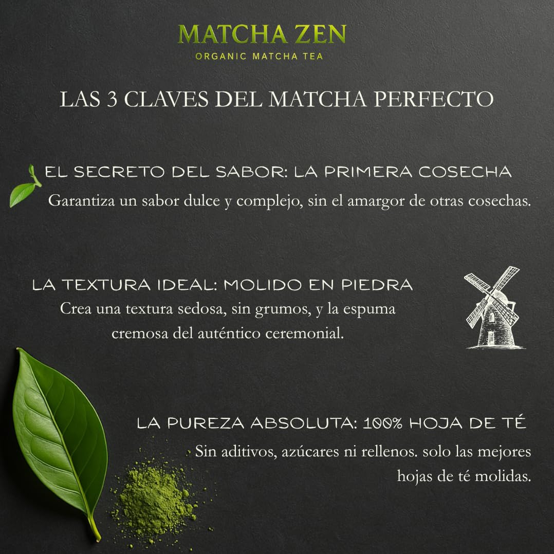 Té Matcha grado Ceremonial premium bio 100 g| Matcha 100% ecológico | Té verde en polvo orgánico | Macha en polvo | MATCHA ZEN