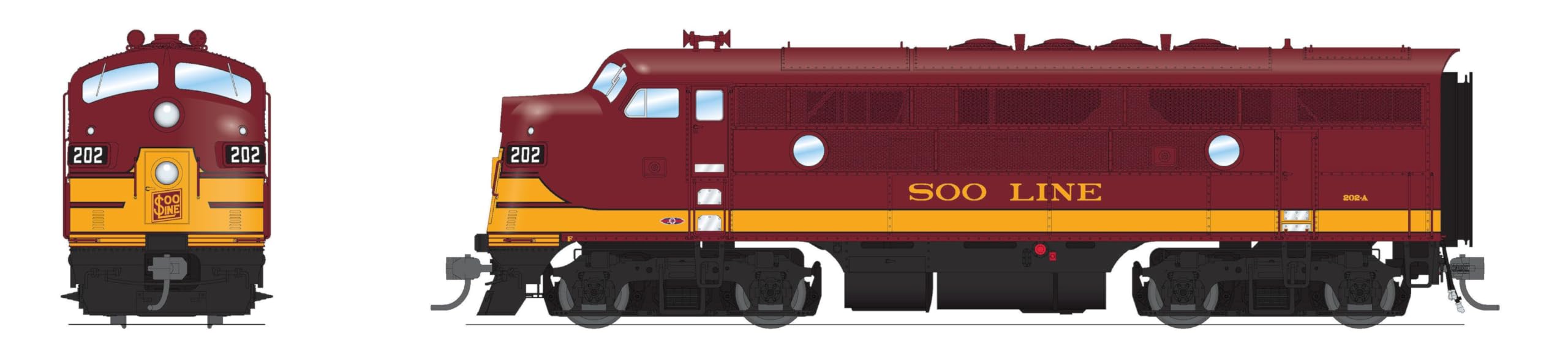 Broadway Limited 8340 EMD F3A, SOO 202A, Maroon & Imitation Gold, No-Sound/DCC-Ready, HO Scale