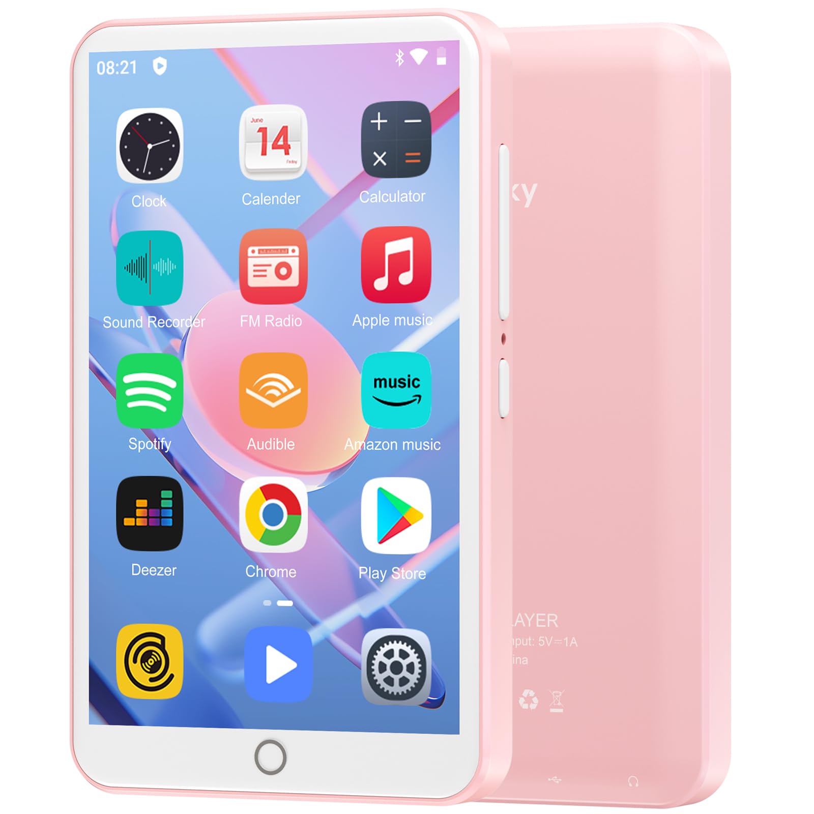 Reproductor de MP3 con Bluetooth y WiFi, Oilsky 80GB Portable MP3 Music Player con Spotify, Audible, Deezer, Reproductor MP4 de Pantalla Táctil 1080P de 4'', Android 9.0 (Rosa)