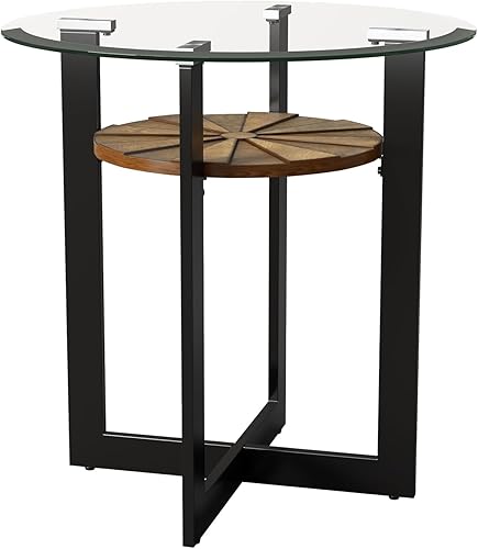 Miniatura 8 de Mesa auxiliar redonda de vidrio negro de 2 niveles, mesa auxiliar circular para sofá con vidrio templado de 0.315 in, mesa de noche transparente con