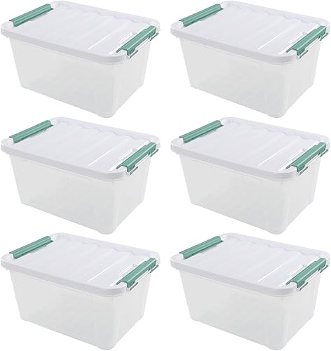 Paquete de 6 cajas de almacenamiento de plástico, contenedor de almacenamiento de 20 cuartos de galón con tapa