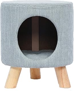 YANGYONGLI Łóżko dla zwierząt domowych, legowisko dla psa, łóżko dla kotów, taboret z drewna, pół-zamknięty, okrągły, jasnoniebieski, S
