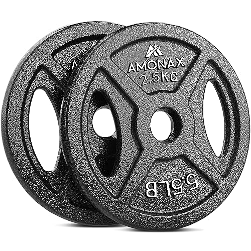 Amonax disque de musculation, plaques de poids de 2,5kg, 5kg, 10kg poids musculation pour barres olympiques 50mm, fonte disques d&rsquo;haltère pour haltérophilie et hip thrust chez vous